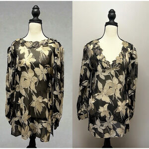 Vintage Women's The Silk Farm Blouse 100% Silk Applique Neckline Sheer Size 6